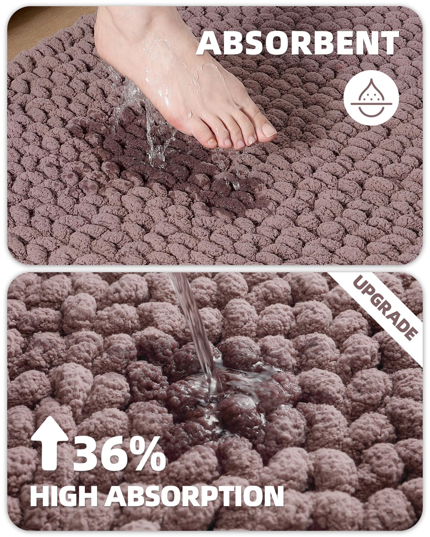 *Color&Geometry Chenille Bathroom Rugs 17x30, Brown- Super Absorbent, Non Slip, Ultra Soft, High Pile Thick Bath Mat, Bath Rug for Restroom Floor, Outside Shower/Tub, Laundry Room