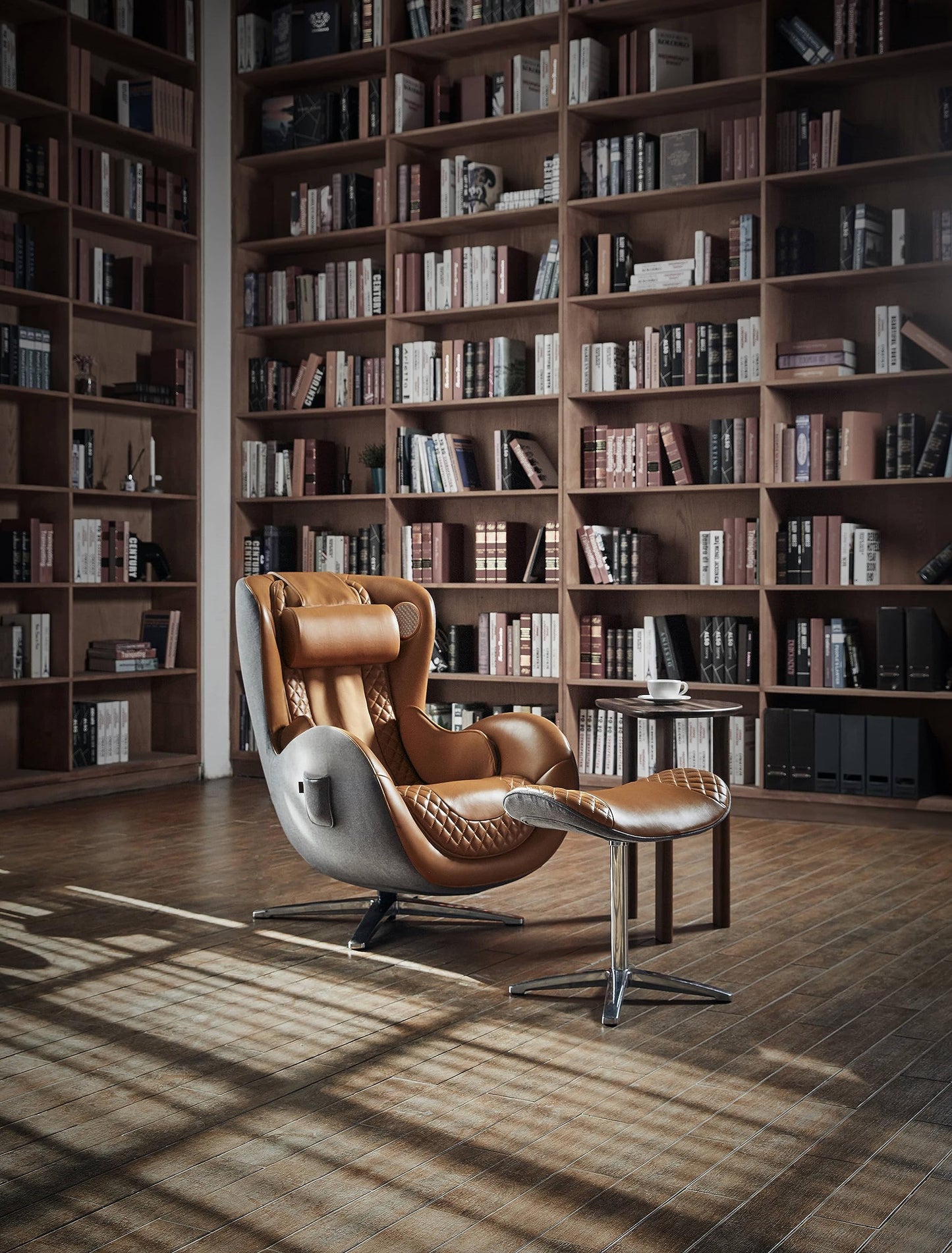 *NOUHAUS Heated Classic Massage Chair Full Body and Spot Massaging Recliner with Ottoman, Bluetooth Speaker, in-Chair Charger. Portable Shiatsu Body Massager Chair (Caramel, Leather)